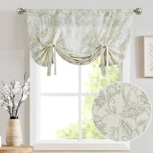 Linen Tie Up Valance Floral Printed Valance for Windows Adjustable 42” wide